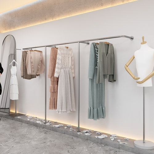 不锈钢银色衣架服装店上墙壁挂展示架侧挂陈列货架女装墙上挂衣架 - 图1