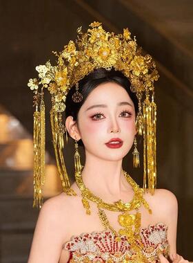 金色中式新娘秀禾服头饰古风汉服龙凤褂结婚凤冠霞帔古装婚礼发饰