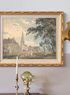 法式vintage复古客厅装饰画美式走廊壁画欧式玄关书房风景挂画