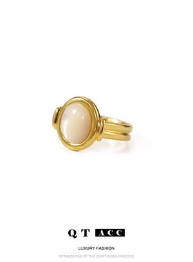 贝母黄铜轻奢贝壳法式女贝母戒指