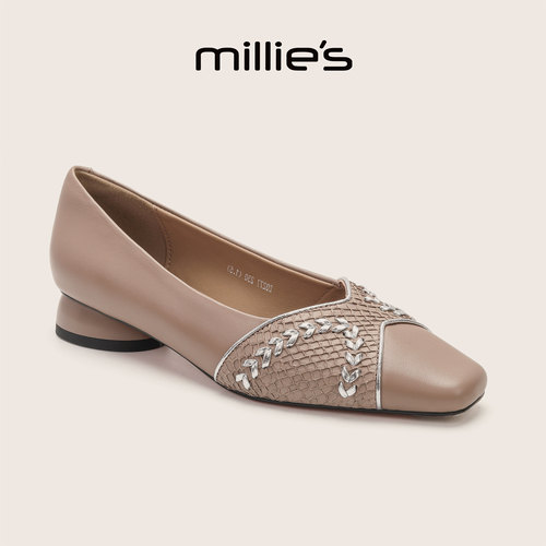 MILLIE'S/妙丽官方旗舰店拼接巨好看玛丽珍鞋粗跟舒适不累脚秋季C - 图0