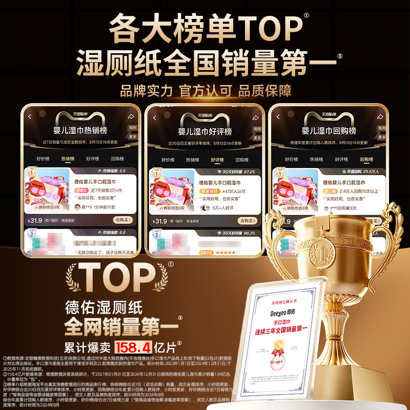 德佑婴儿湿巾纸新生手口专用屁宝宝幼儿童湿纸巾家用幼儿园大包