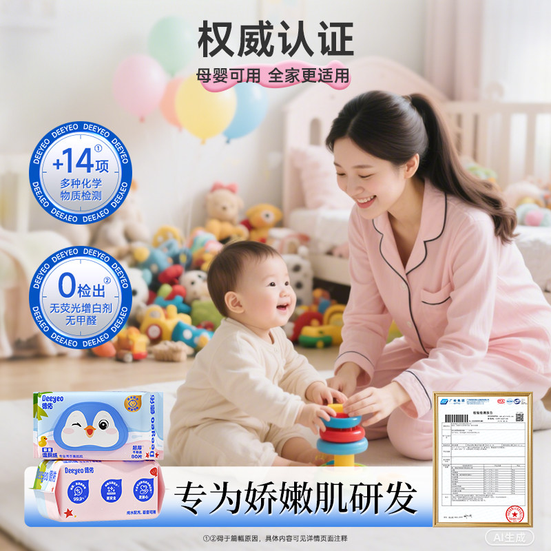 德佑婴儿湿厕纸儿童女士专用湿巾孕妇宝宝家用厕纸厕所湿纸巾80抽