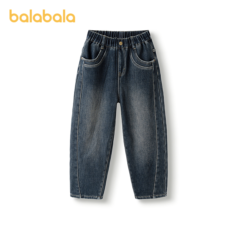 【商场同款】巴拉巴拉童装男裤子儿童牛仔裤2025冬新款加绒弯刀裤 - 图3