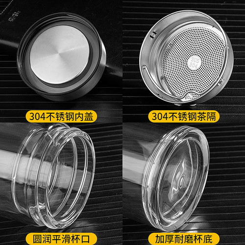 明霞双层玻璃杯便携大容量办公泡茶水杯带盖家用加厚高硼硅茶杯子 - 图2