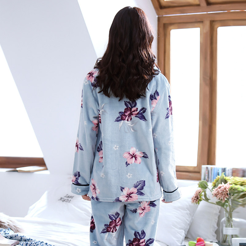 秋冬季珊瑚绒长袖开衫冬天睡衣 柏缇朵睡衣/家居服套装