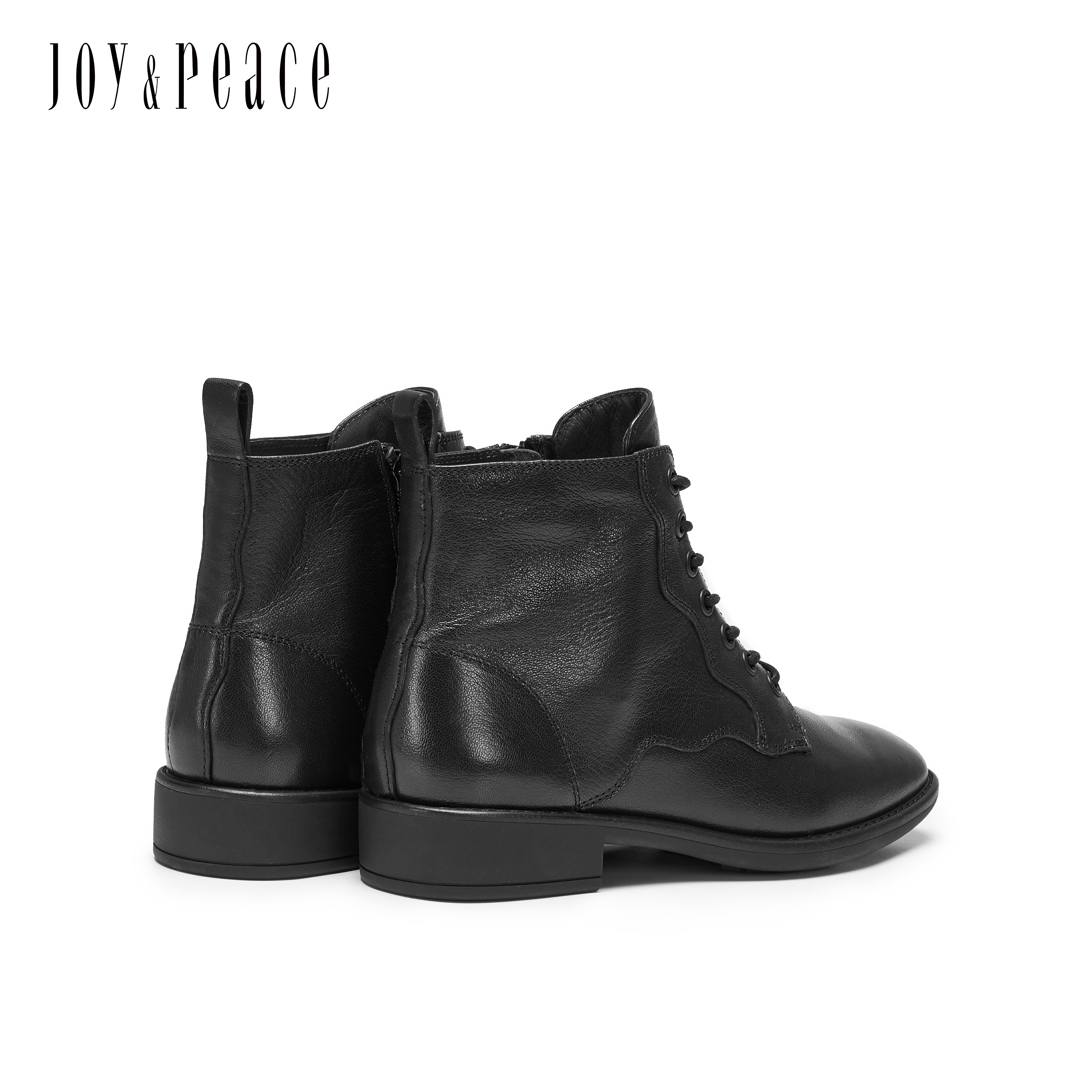 真美诗2025冬季新款柔软羊皮飒爽系带粗跟马丁靴短靴女YZK21DD5 - 图2