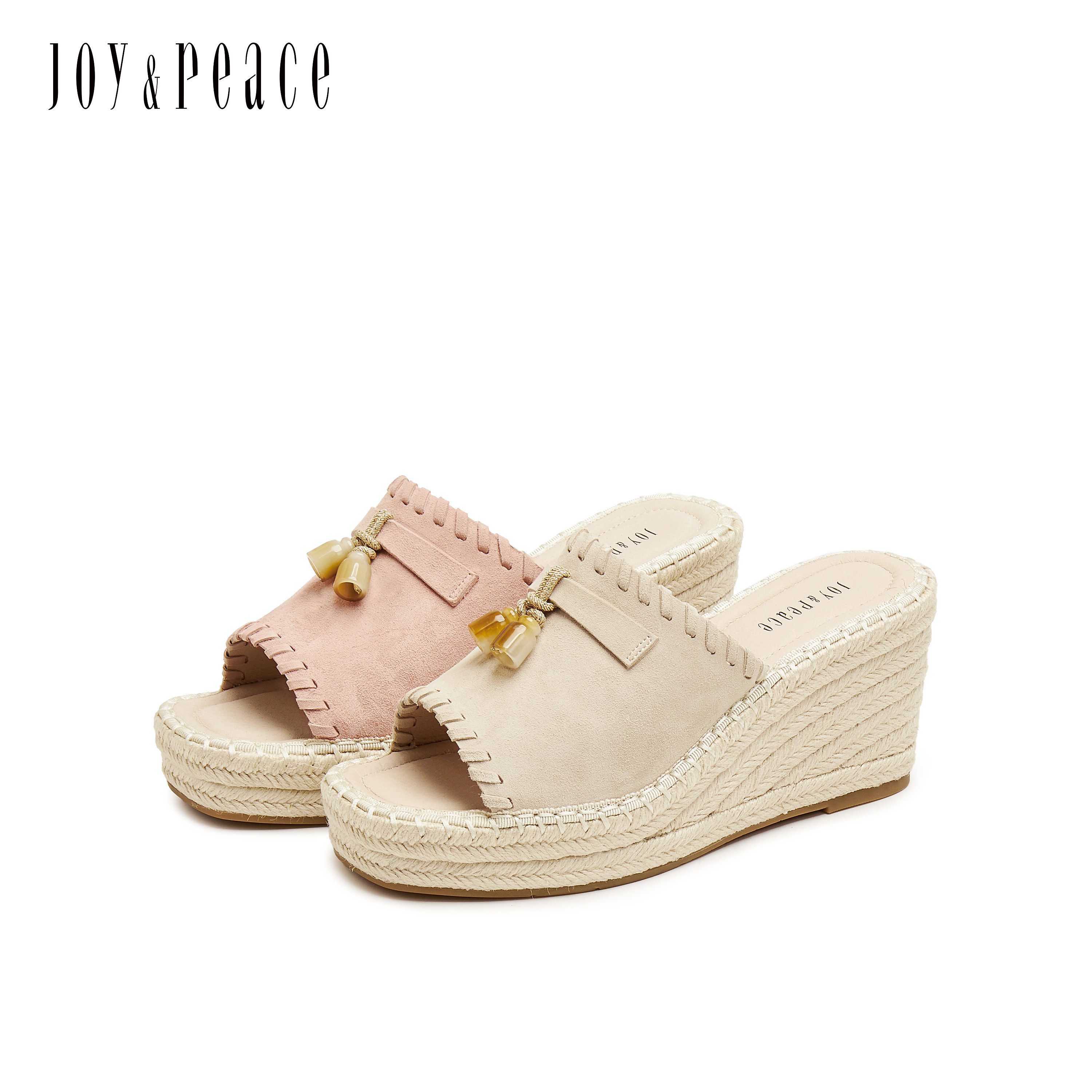 真美诗2025年夏季新款羊皮复古草编8cm坡跟厚底凉拖鞋女25051BT5,淘宝优惠券,粉丝福利购,淘宝优惠卷