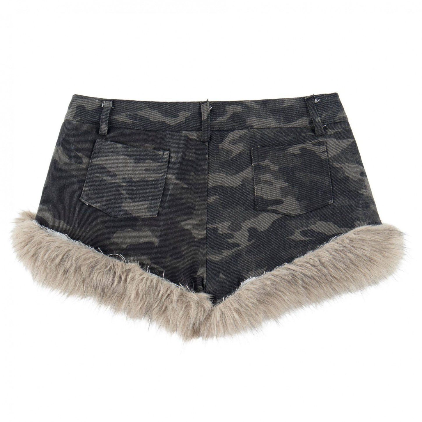 【蚀月镜】y2k千禧辣妹迷彩毛绒边短裤女秋冬加厚做旧低腰包臀裤,淘宝优惠券,粉丝福利购,淘宝优惠卷
