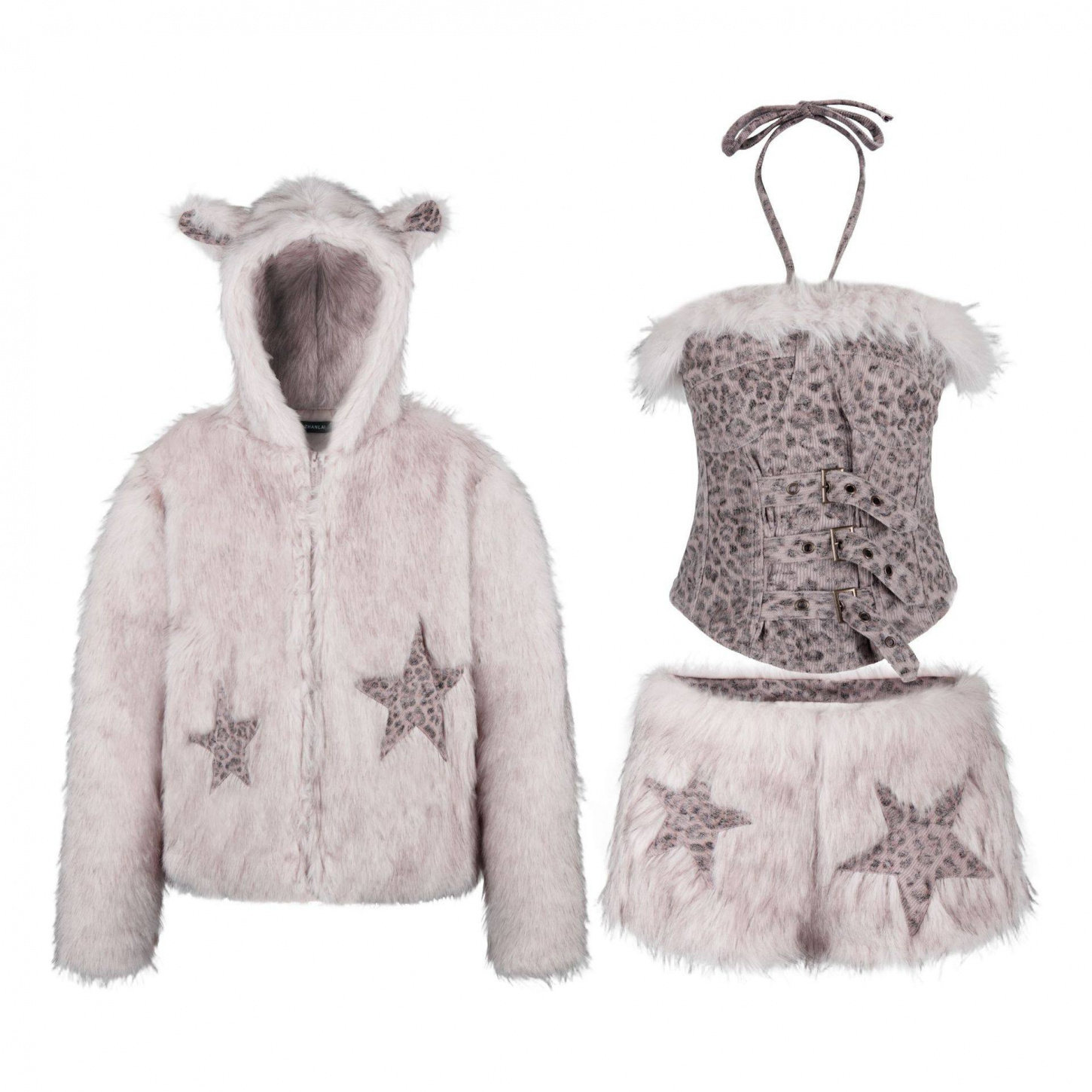 y2k千禧辣妹亚比文化豹纹星星刺绣毛毛短裤女秋冬加厚保暖套装ins,淘宝优惠券,粉丝福利购,淘宝优惠卷