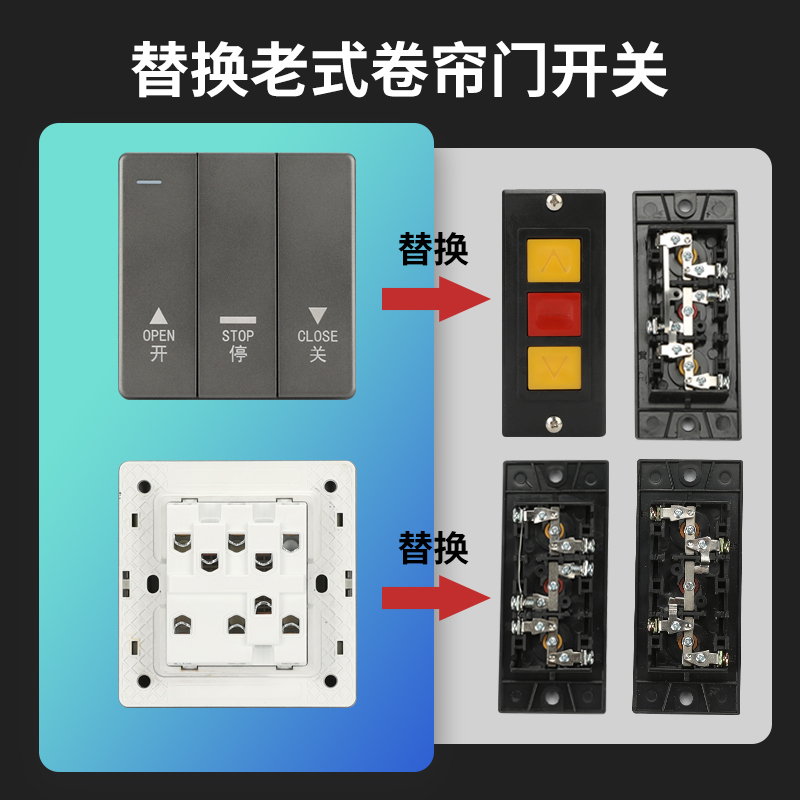 86型通用电动卷帘门开关车库卷闸门按钮控制升降阻燃面板自动复位-图0