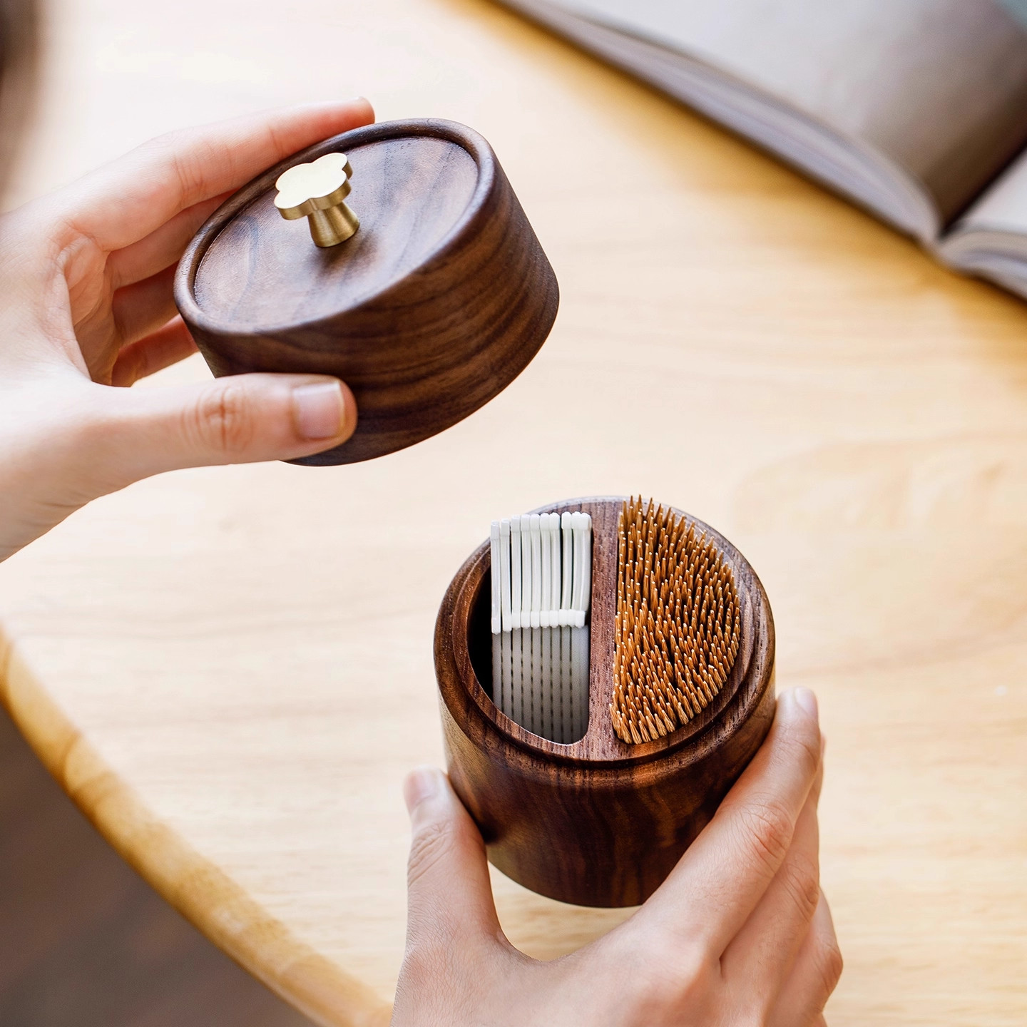 胡桃木质牙签盒家用客厅茶几创意牙签筒牙线棉签收纳盒防尘牙签罐,淘宝优惠券,粉丝福利购,淘宝优惠卷