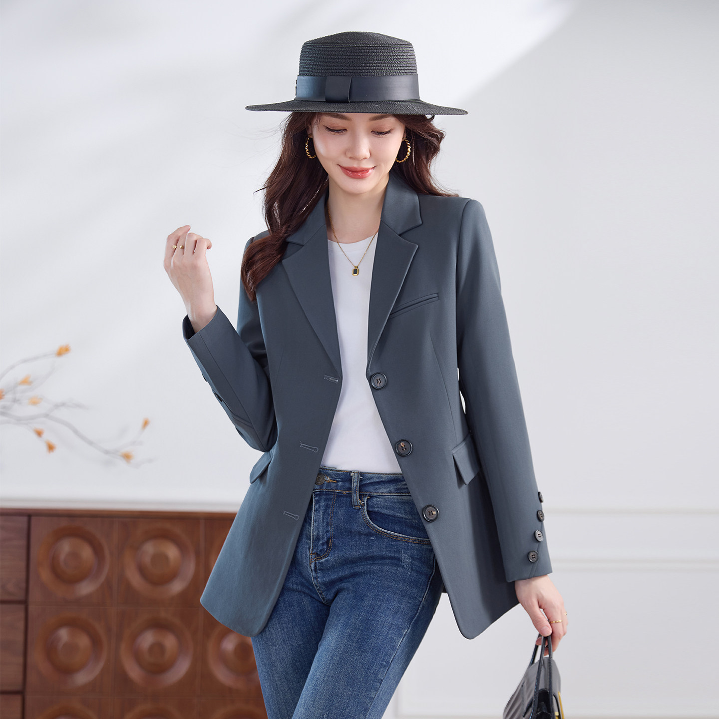 洋气时尚橘红色西装外套女春季新款三粒扣休闲通勤气质西服上衣,淘宝优惠券,粉丝福利购,淘宝优惠卷