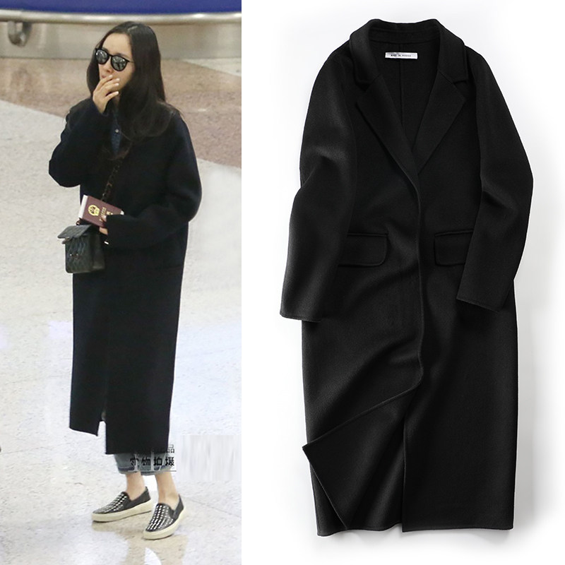 明星同款20新款黑色过膝双面绒羊绒呢子大衣中长款羊毛呢外套女冬,淘宝优惠券,粉丝福利购,淘宝优惠卷