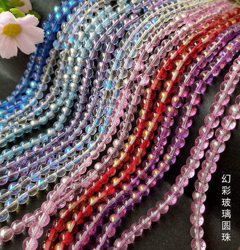 6毫米水晶幻彩圆珠子古风AB彩透明发簪珠子DIY发饰梦幻玻璃珠 - 图0