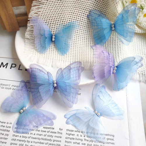 7cm立体多层薄纱蝴蝶古风仿真蝴蝶发饰窗帘小装饰diy手工材料配件 - 图3