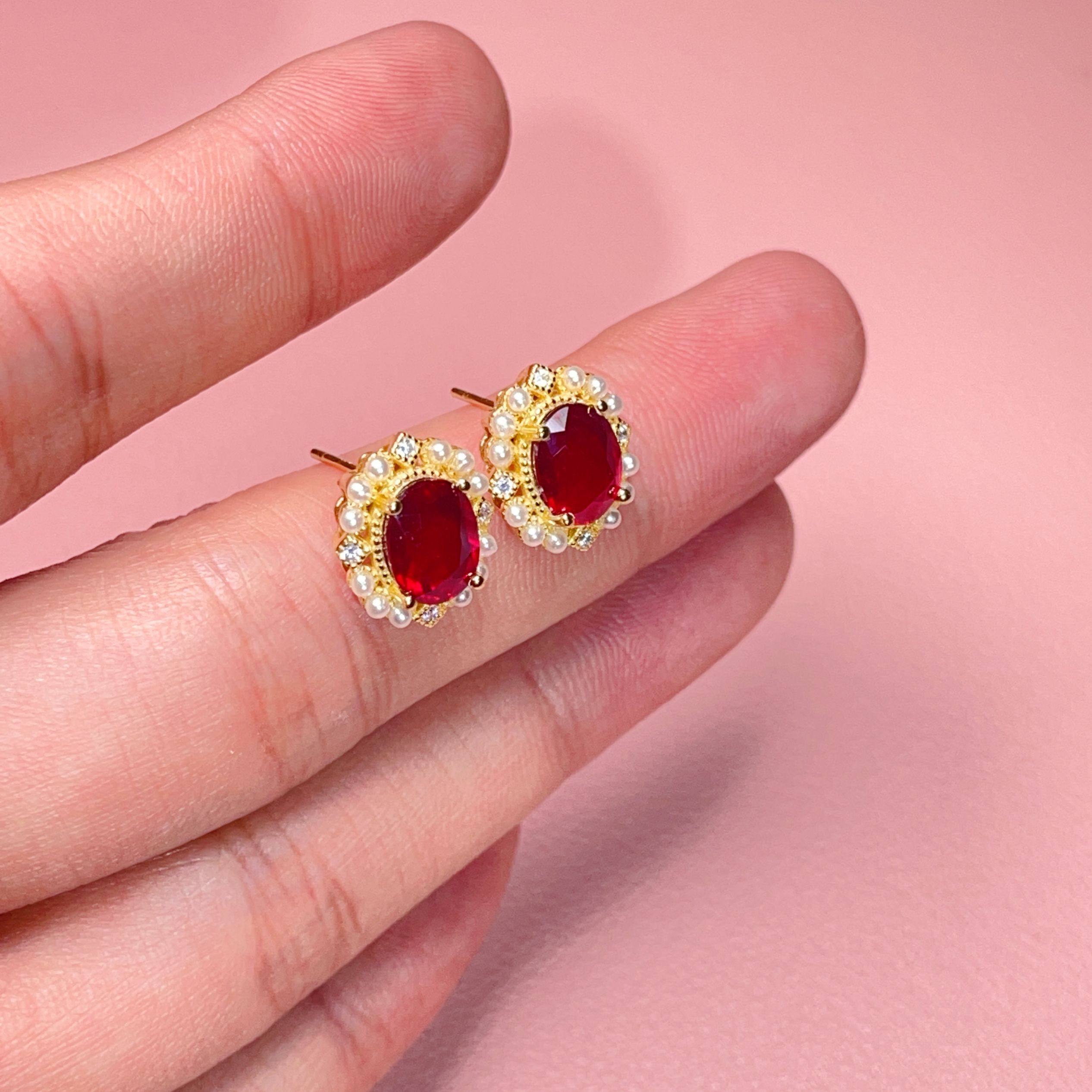 瑞耀珠宝 925银天然鸽血红宝石耳钉女精致线戒镶嵌彩宝裸石可定制,淘宝优惠券,粉丝福利购,淘宝优惠卷