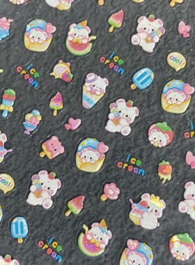 可爱甜品冰激凌小熊美甲贴纸