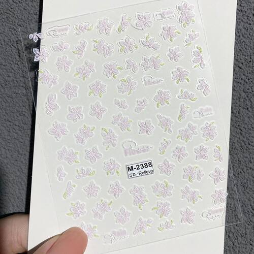 纯欲贝壳光樱花桃花美甲贴纸浮雕清透山茶花立体五瓣花指甲贴装饰 - 图3