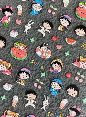 日系卡通樱桃小丸子美甲贴纸