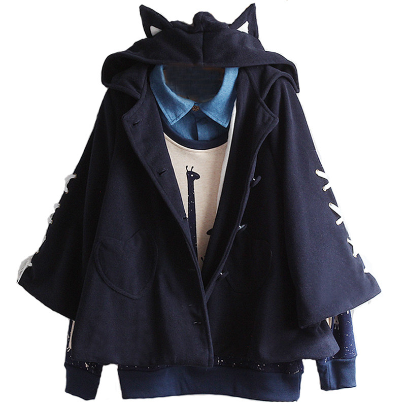 原创可爱男女冬装软妹恶魔连帽七分袖法兰绒斗篷宽松学生毛呢外套,淘宝优惠券,粉丝福利购,淘宝优惠卷