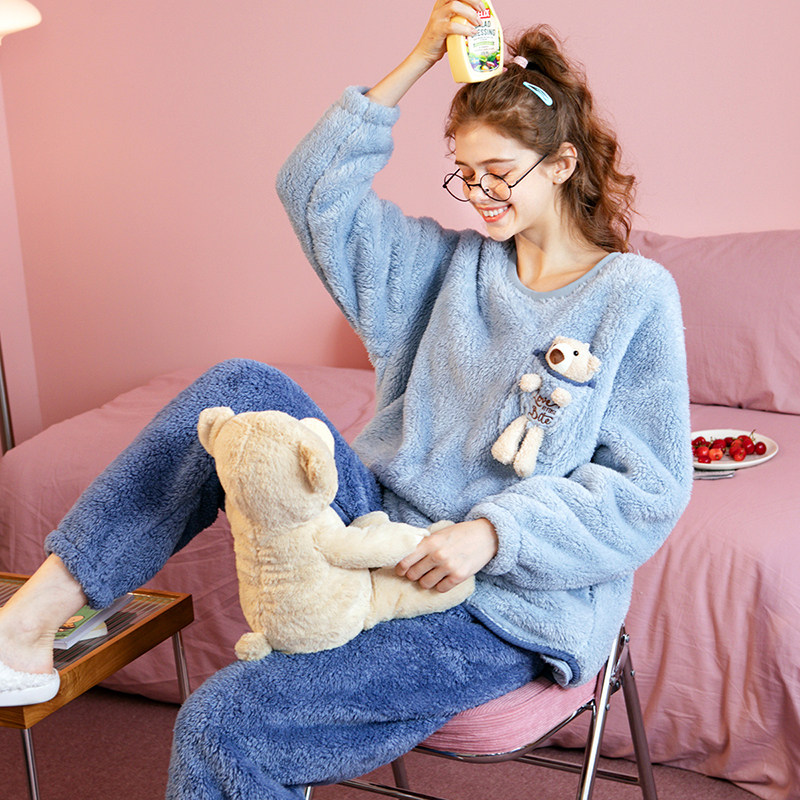 芬腾冬季珊瑚绒圆领立体北极绒睡衣 芬腾润诚睡衣/家居服套装