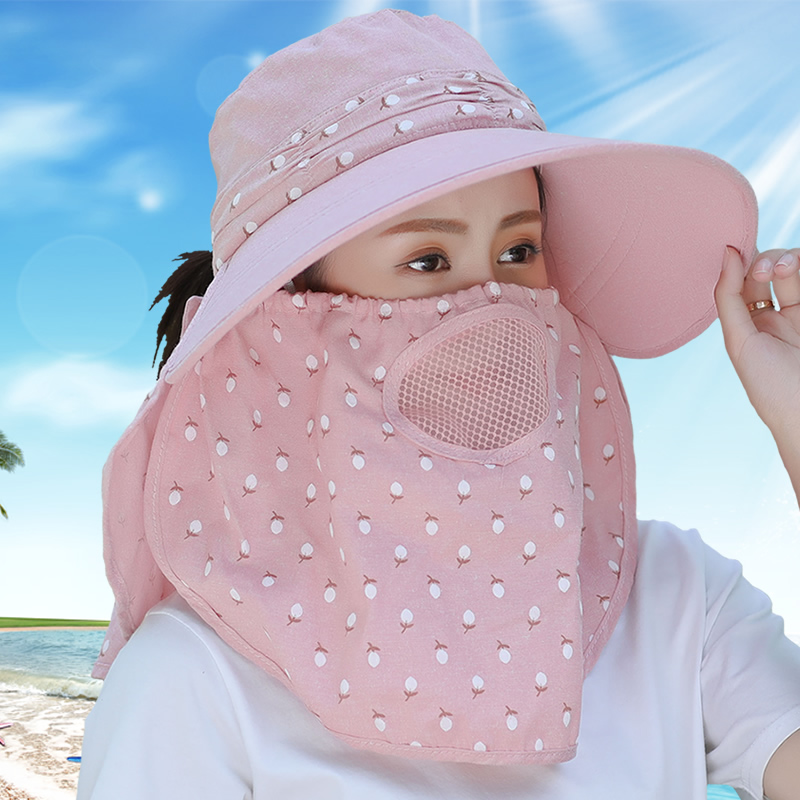 采茶防晒帽女夏季防紫外线遮脸帽子遮全脸遮阳帽工地干农活太阳帽 - 图0