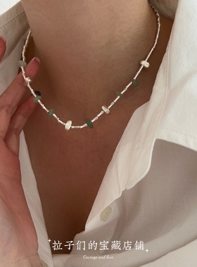 绿色天然石不规则项链女夏季小众设计高级颈链配饰气质锁骨链ins