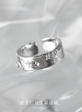 素戒开口ins戒指小众设计感肌理镶嵌锆石男女高级情侣对戒高级感
