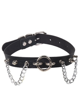 O形圆环铆钉链条PU皮质项圈欧美高级感朋克风皮革颈圈项链锁骨链
