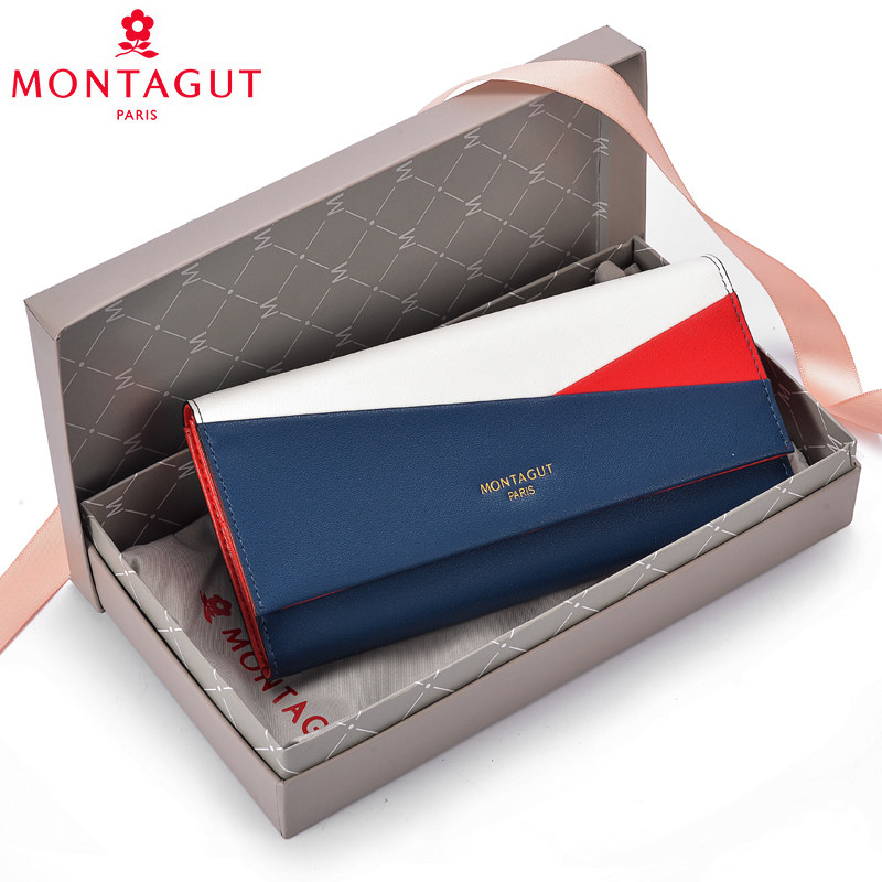 梦特娇女长款2020新款牛皮撞色钱包 montagut梦特娇宾莱钱包