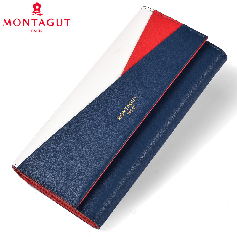 梦特娇女长款2020新款牛皮撞色钱包 montagut梦特娇宾莱钱包