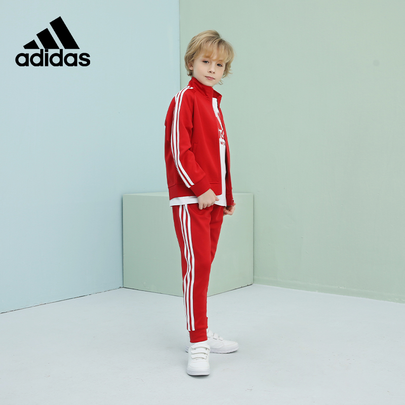 adidas阿迪达斯童装套装两件套男女童春秋运动服红色儿童外套长裤