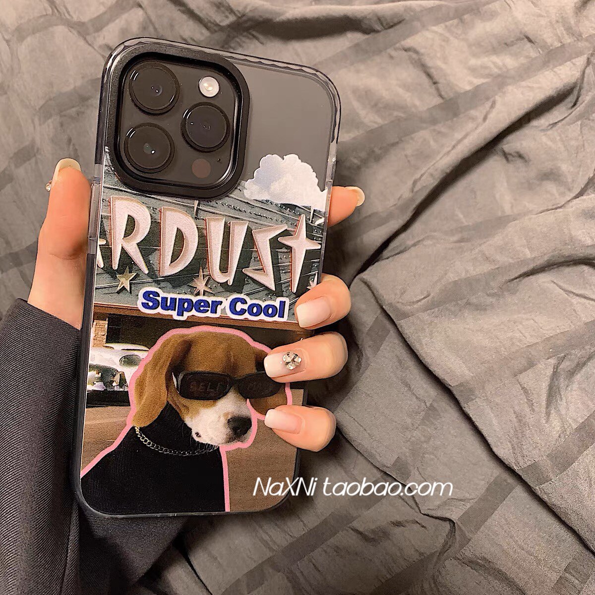 美式复古搞怪墨镜猫狗适用iPhone16proMax手机壳苹果14情侣透明13黑色边框15Pro保护套xr/11大孔硅胶软壳