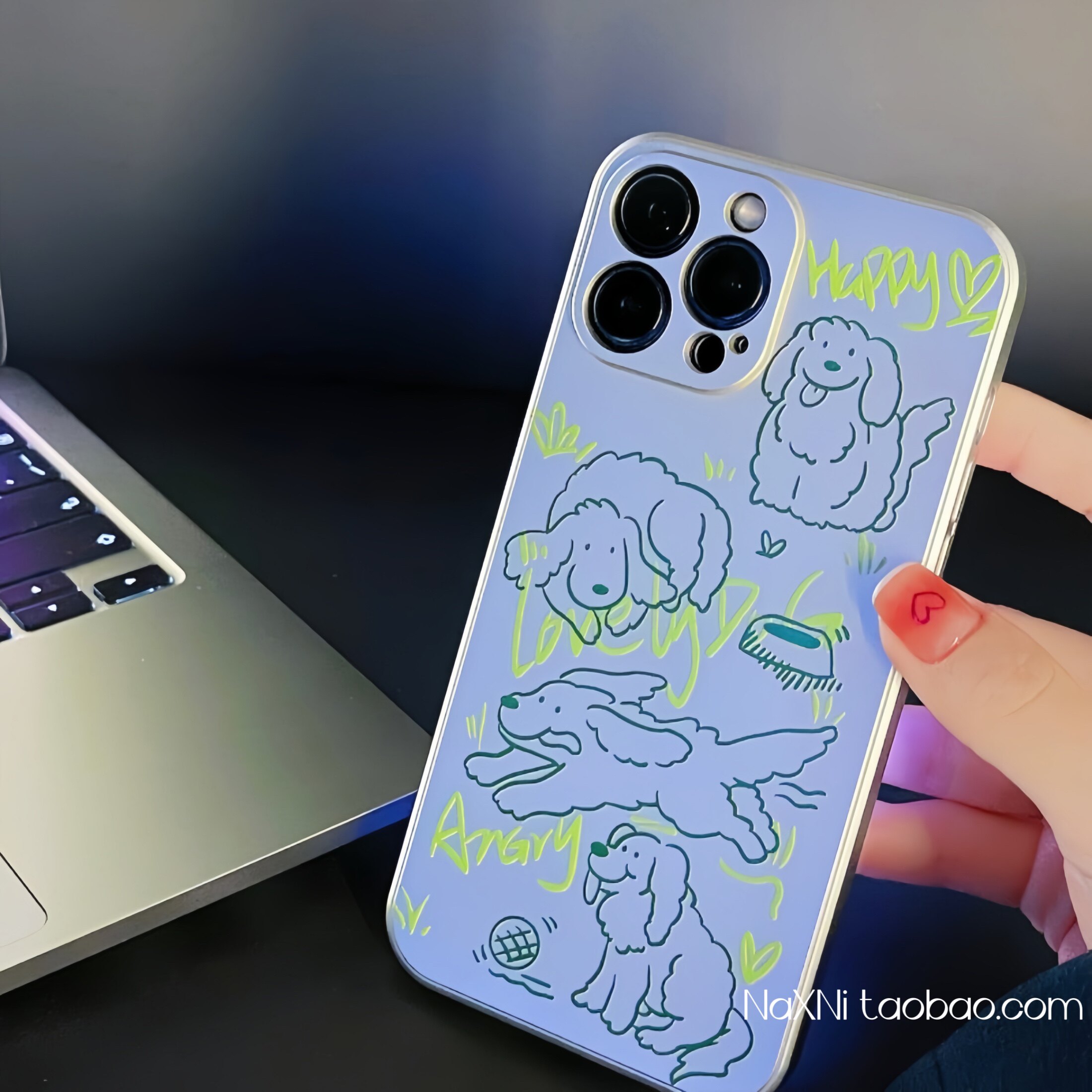 绿色线条小奶狗适用iPhone14promax手机壳苹果小米OPPO可爱电镀硅胶华为安卓透明软壳