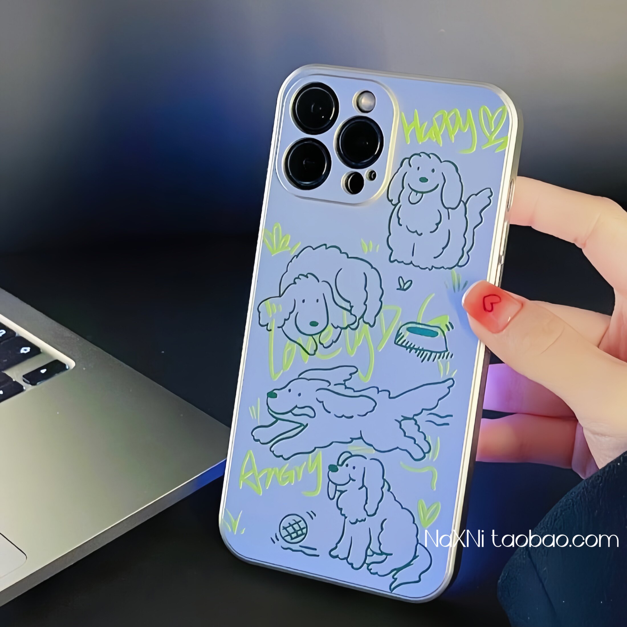 绿色线条小奶狗适用iPhone14promax手机壳苹果小米OPPO可爱电镀硅胶华为安卓透明软壳