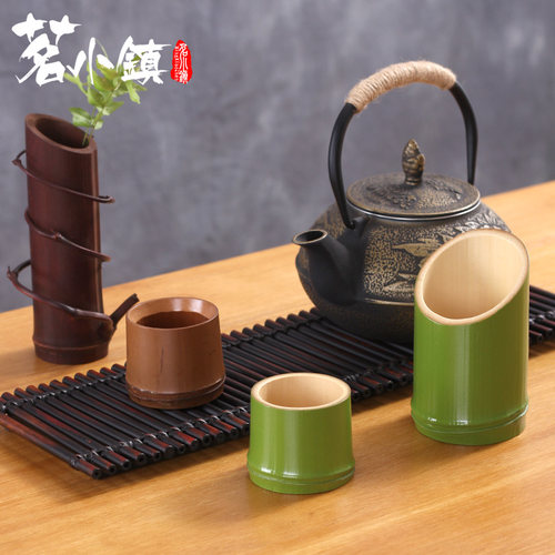 竹杯子水杯田园风天然竹制家用小号日式酒杯复古手工绿色竹筒茶杯 - 图1