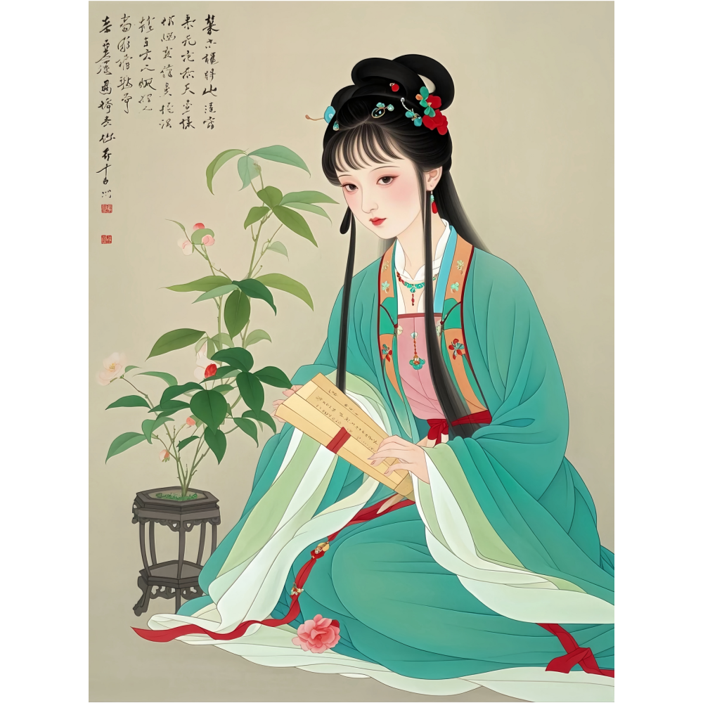 超美林黛玉国画风格海报客厅卧室茶室走廊过道装饰自粘贴纸画中式
