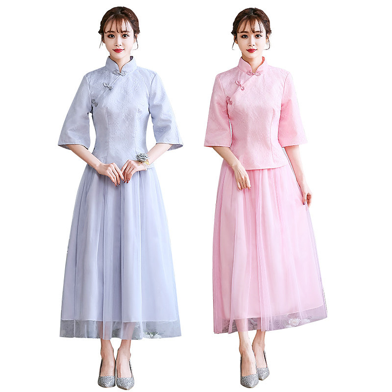 伴娘女2020修身中式伴娘服复古裙子 婉主角服饰礼服/晚装