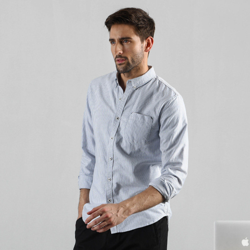 汉絮牛津纺条纹长袖男士修身潮衬衫 汉絮衬衫