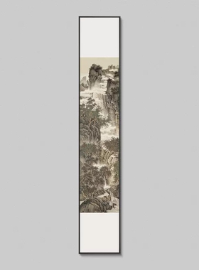 定制新中式竖版长条茶室字画挂画中国风会所大堂过道书法装饰画