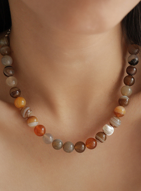 原创天然玛瑙圆珠手工串珠项链女