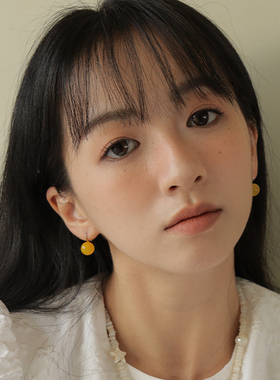 est studio小众新中式黄玛瑙圆球925银耳环女简约通勤时髦耳饰