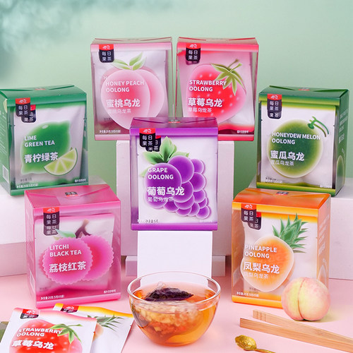 樱花每日果茶5袋蜜桃草莓乌龙茶荔枝红茶PVC盒装7种口味 2盒送1盒 - 图0