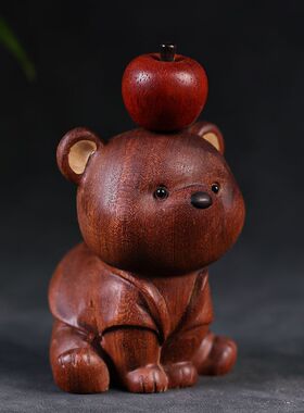 实木元气熊木雕摆件创意桌面客厅家居酒柜玄关办公室乔迁生日礼物