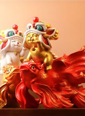 舞狮招财猫2025玄关高档礼物前台开店大吉实用大气新店办公桌摆件