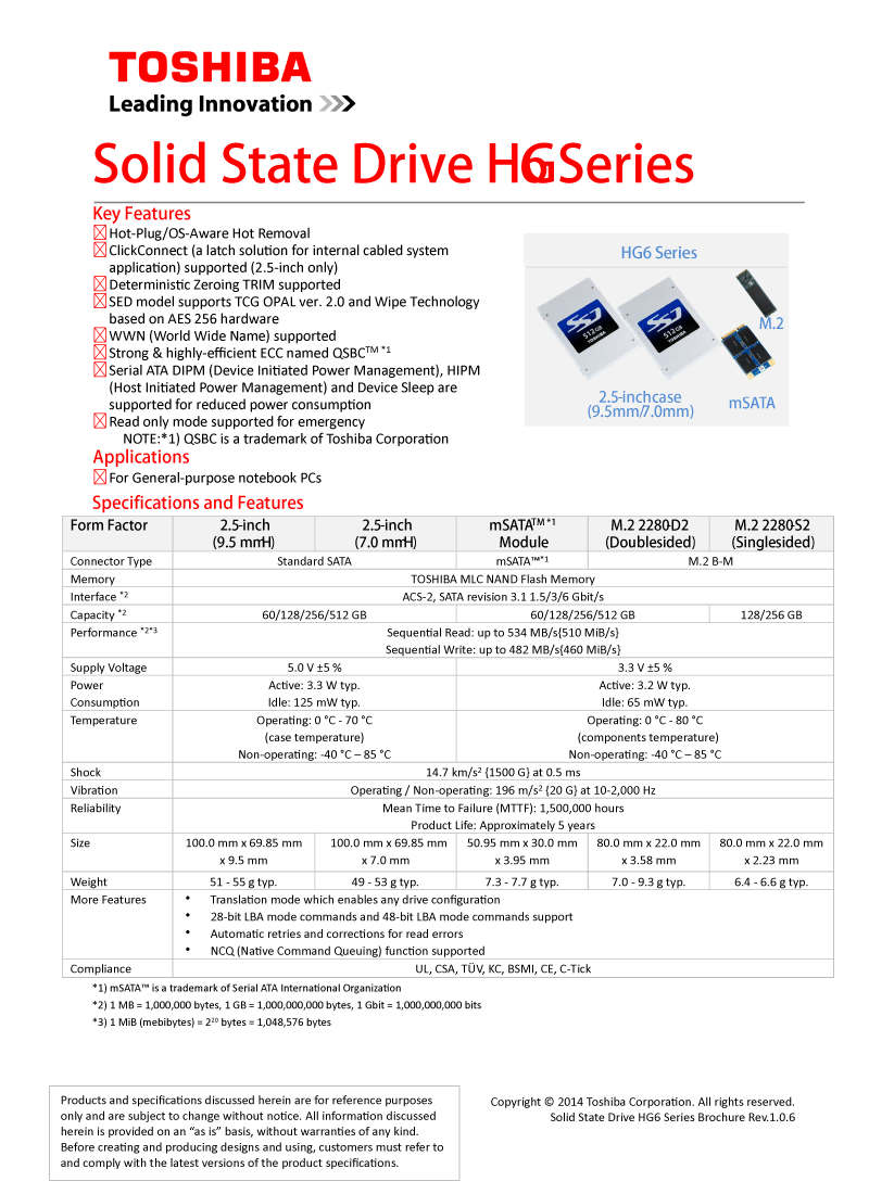 Toshiba/东芝 HG6 Q300 Pro  msata 256G 512G MLC SSD 固态 - 图0