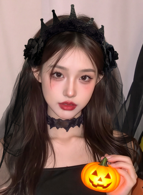 万圣节暗黑蕾丝恶魔皇冠头纱