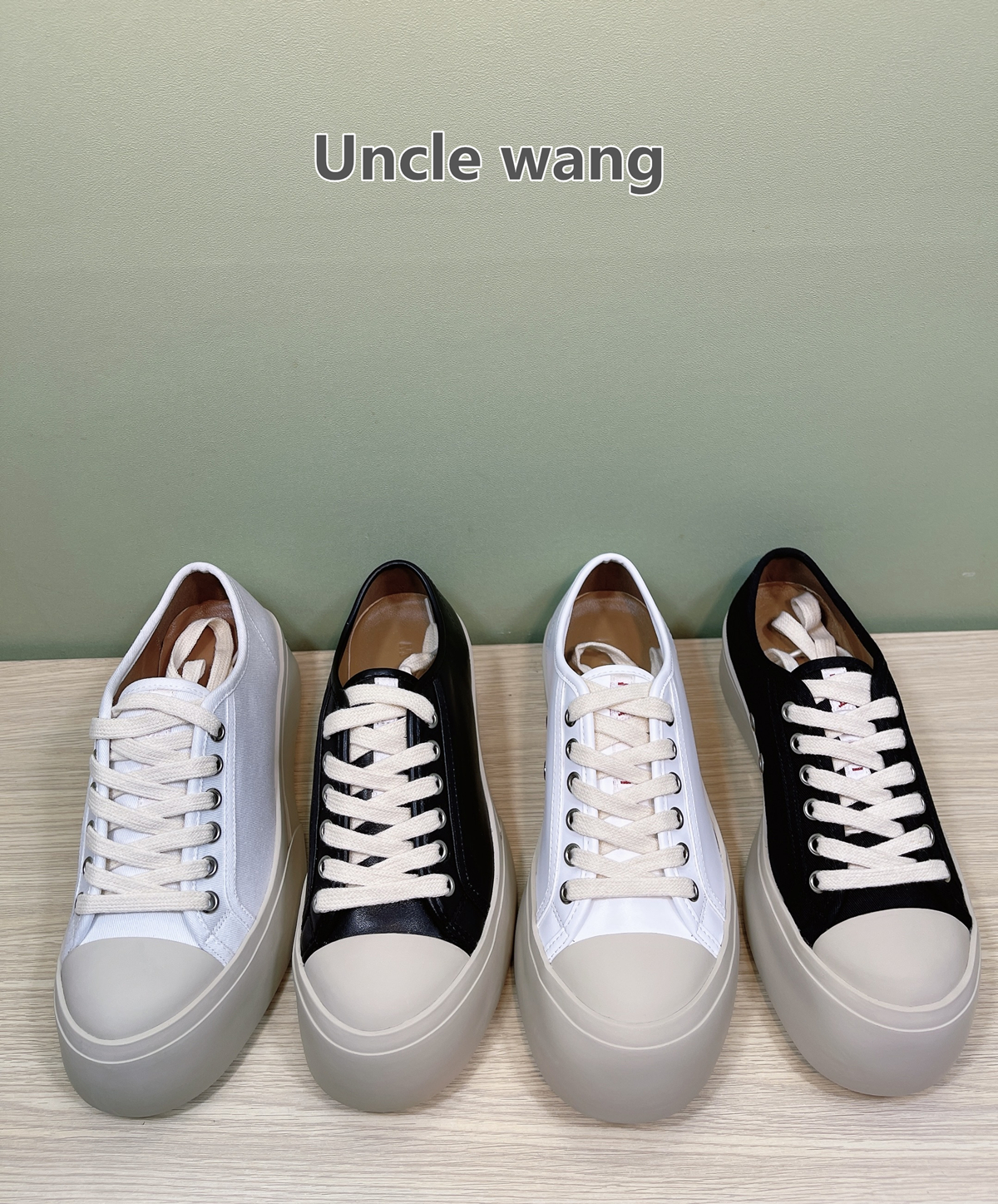 Uncle wang超正Mona同款胖头厚底鞋松糕女鞋小白鞋大头版型帆布鞋 - 图0