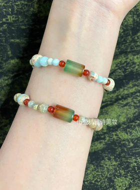 新中式寿山石手串国风串珠手链女生2024年新款轻奢小众精致手饰品